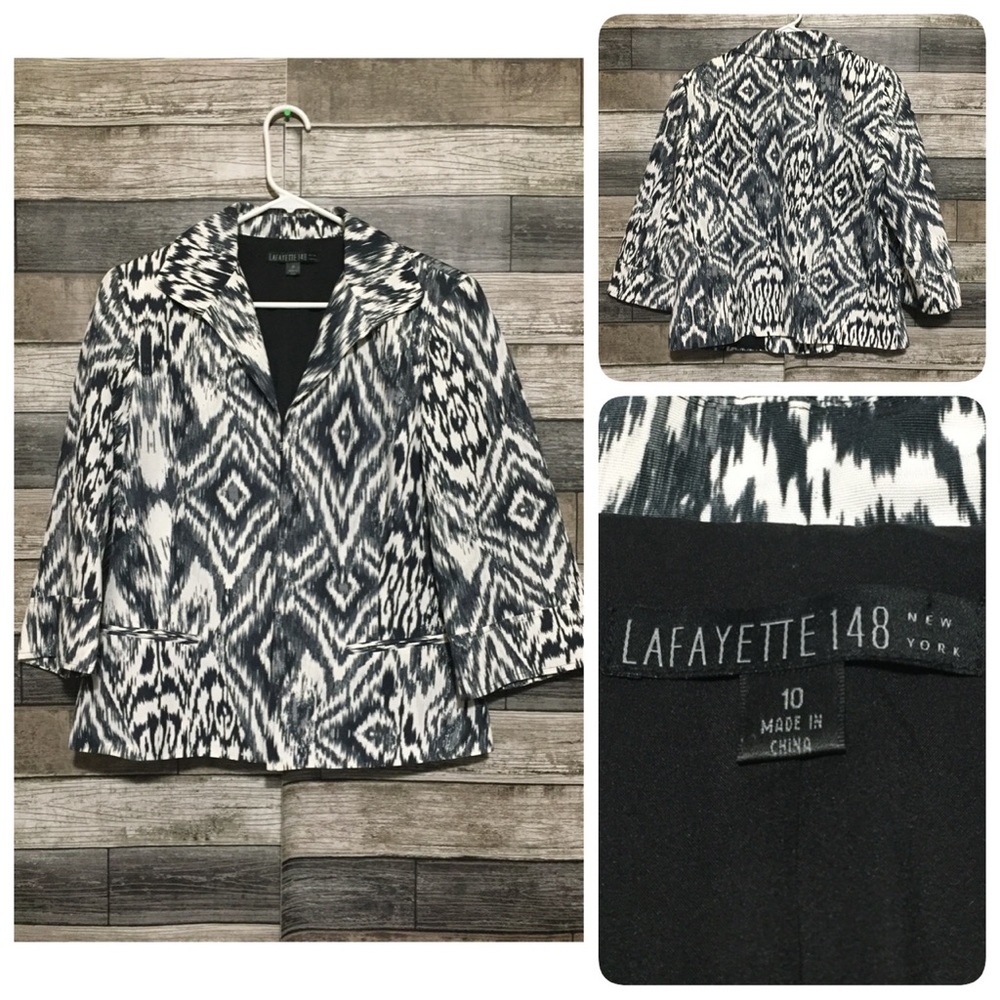 Lafayette 148 Blazer Jacket Women’s 10 Abstract Print Hook Closure Lined